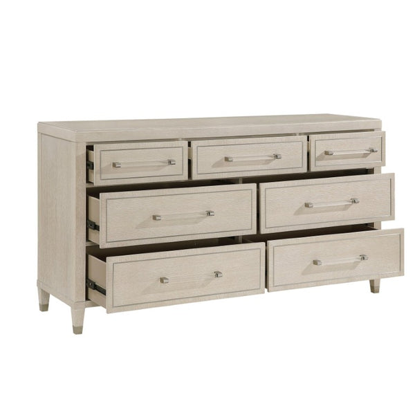 English Elm Dresser Seven Drawer Oak Veneer Bedroom Storage with Nickel Acrylic Hardware Modern Style B011P572664