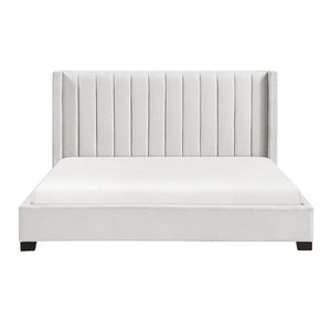 English Elm Bed Eastern King Coastal Platform with Faux Cane Headboard in Airy White Metal Beige Engineered Wood 83.5 L x 89 W x 48 H B011P572668