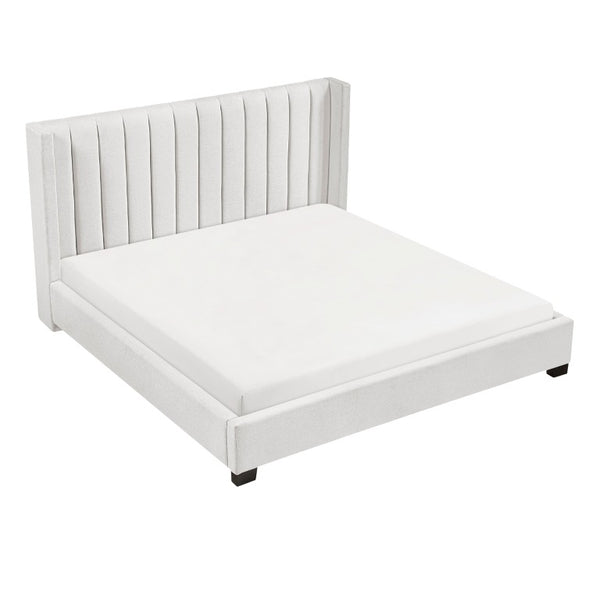 English Elm Bed Eastern King Coastal Platform with Faux Cane Headboard in Airy White Metal Beige Engineered Wood 83.5 L x 89 W x 48 H B011P572668