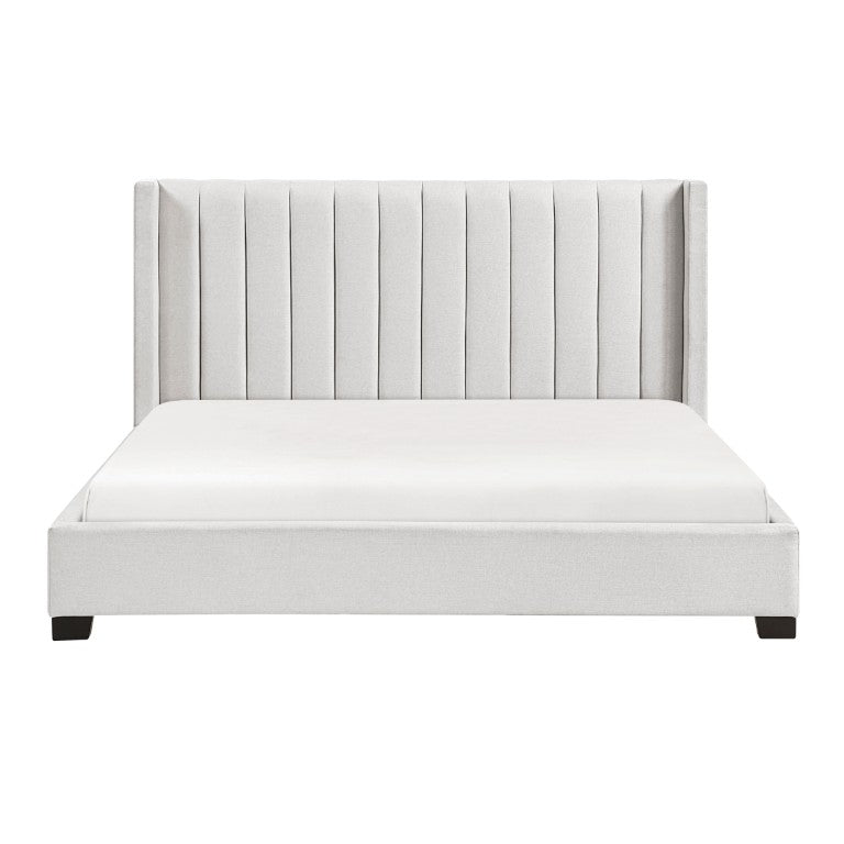 English Elm Bed California King Wingback Channel Stitched Upholstered Frame for Primary Bedroom B011P572669