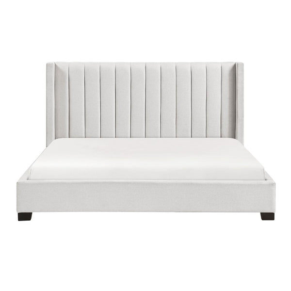 English Elm Bed California King Wingback Channel Stitched Upholstered Frame for Primary Bedroom B011P572669