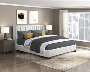 English Elm Bed California King Wingback Channel Stitched Upholstered Frame for Primary Bedroom B011P572669