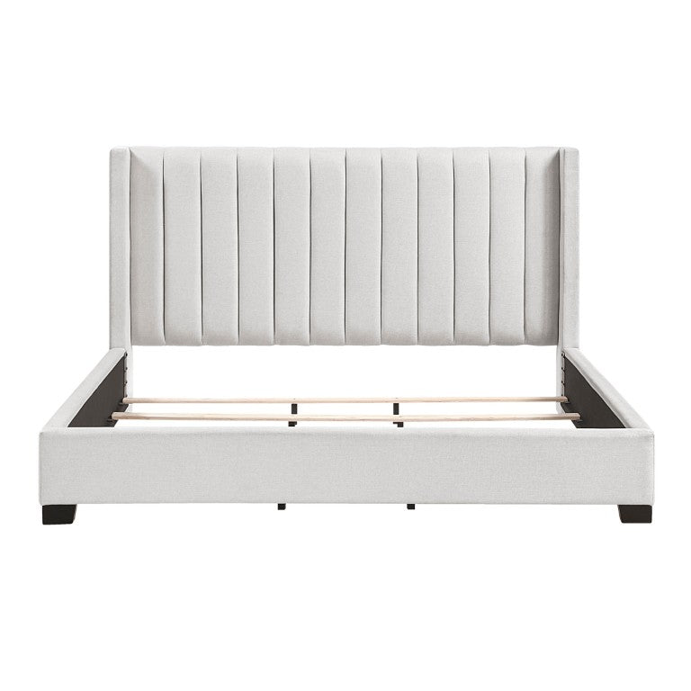 English Elm Bed California King Wingback Channel Stitched Upholstered Frame for Primary Bedroom B011P572669