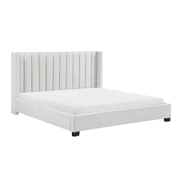 English Elm Bed California King Wingback Channel Stitched Upholstered Frame for Primary Bedroom B011P572669