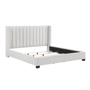 English Elm Bed California King Wingback Channel Stitched Upholstered Frame for Primary Bedroom B011P572669