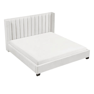 English Elm Bed California King Wingback Channel Stitched Upholstered Frame for Primary Bedroom B011P572669