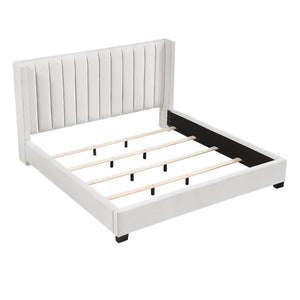 English Elm Bed California King Wingback Channel Stitched Upholstered Frame for Primary Bedroom B011P572669