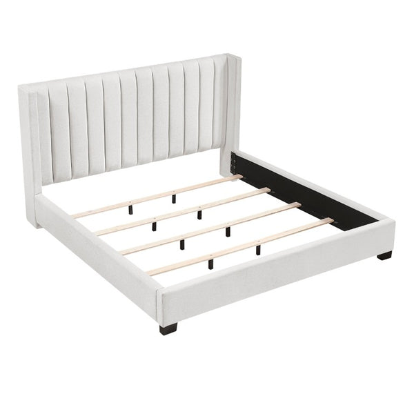 English Elm Bed California King Wingback Channel Stitched Upholstered Frame for Primary Bedroom B011P572669