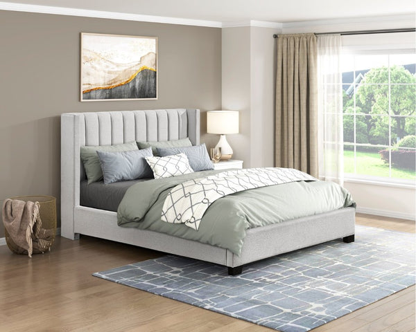 English Elm Bed Queen Wingback Channel Stitched Upholstered Frame for Transitional Bedroom Decor B011P572670