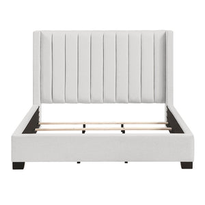English Elm Bed Queen Wingback Channel Stitched Upholstered Frame for Transitional Bedroom Decor B011P572670