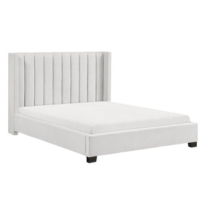 English Elm Bed Queen Wingback Channel Stitched Upholstered Frame for Transitional Bedroom Decor B011P572670