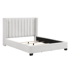 English Elm Bed Queen Wingback Channel Stitched Upholstered Frame for Transitional Bedroom Decor B011P572670