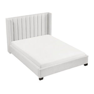 English Elm Bed Queen Wingback Channel Stitched Upholstered Frame for Transitional Bedroom Decor B011P572670
