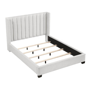 English Elm Bed Queen Wingback Channel Stitched Upholstered Frame for Transitional Bedroom Decor B011P572670