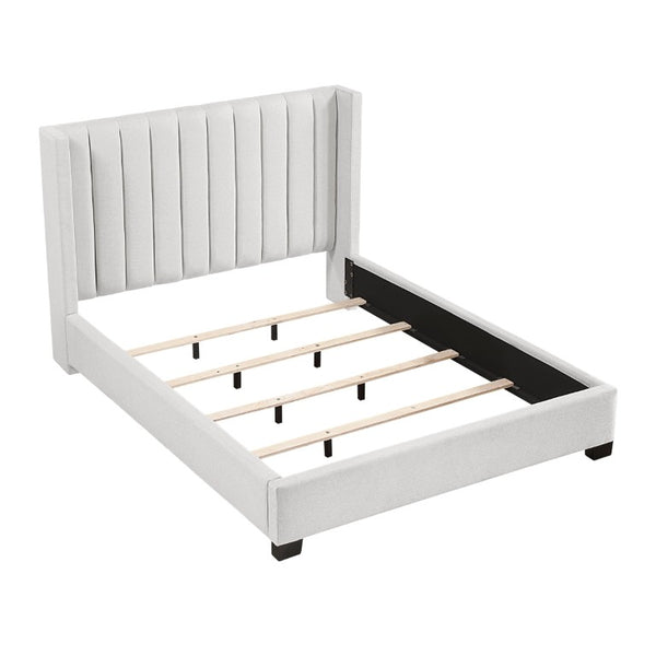 English Elm Bed Queen Wingback Channel Stitched Upholstered Frame for Transitional Bedroom Decor B011P572670