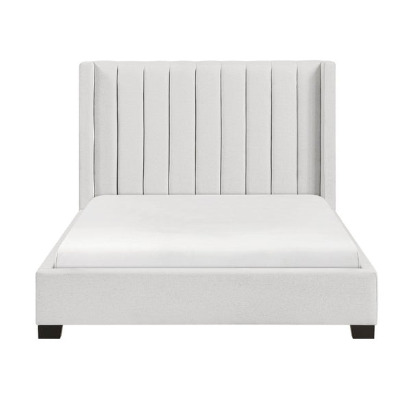 English Elm Bed Full Size Wingback Upholstered Frame with Channel Stitched Beige Polyester Fabric B011P572671