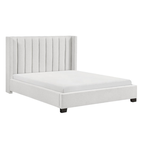 English Elm Bed Full Size Wingback Upholstered Frame with Channel Stitched Beige Polyester Fabric B011P572671