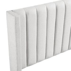 English Elm Bed Full Size Wingback Upholstered Frame with Channel Stitched Beige Polyester Fabric B011P572671
