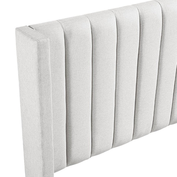 English Elm Bed Full Size Wingback Upholstered Frame with Channel Stitched Beige Polyester Fabric B011P572671