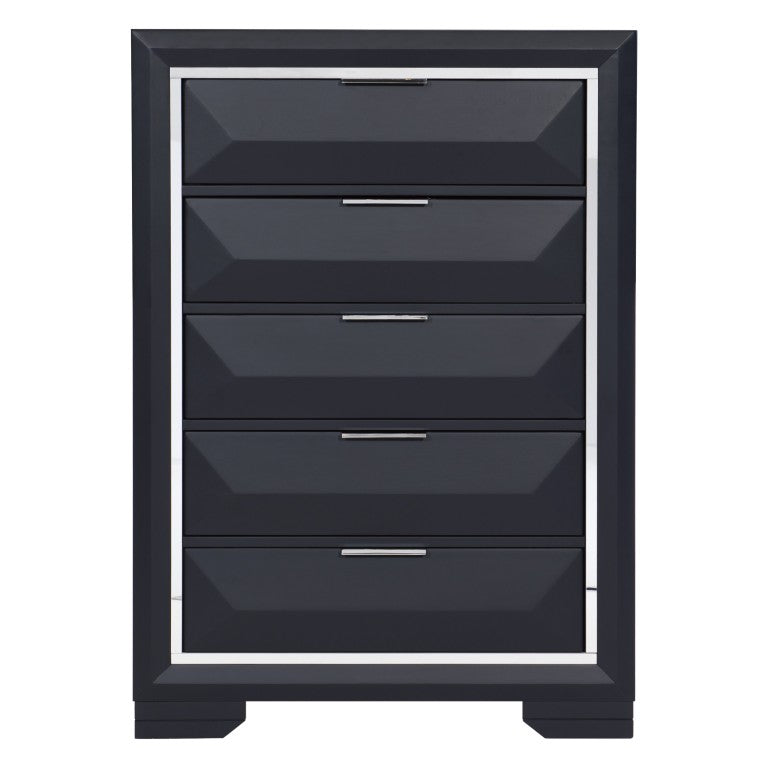 English Elm Chest of Five Dovetail Drawers in Bold Midnight Blue with Chrome Acrylic Accents B011P572692