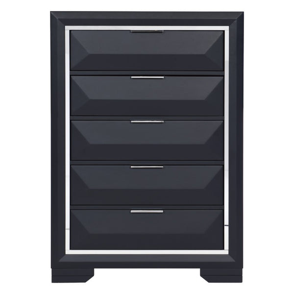 English Elm Chest of Five Dovetail Drawers in Bold Midnight Blue with Chrome Acrylic Accents B011P572692