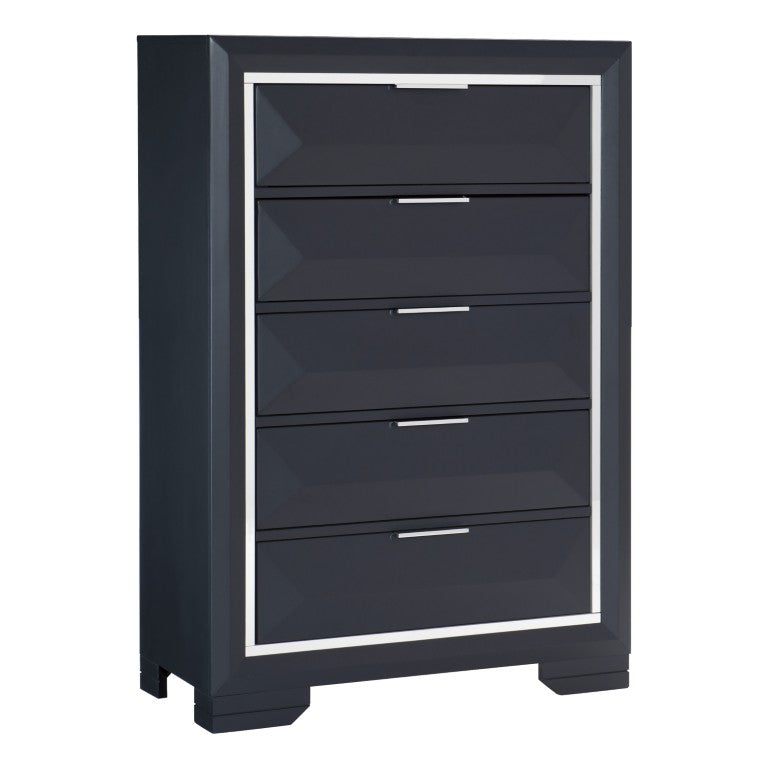 English Elm Chest of Five Dovetail Drawers in Bold Midnight Blue with Chrome Acrylic Accents B011P572692