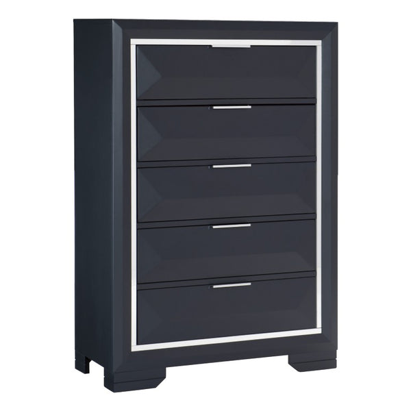English Elm Chest of Five Dovetail Drawers in Bold Midnight Blue with Chrome Acrylic Accents B011P572692