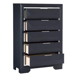 English Elm Chest of Five Dovetail Drawers in Bold Midnight Blue with Chrome Acrylic Accents B011P572692