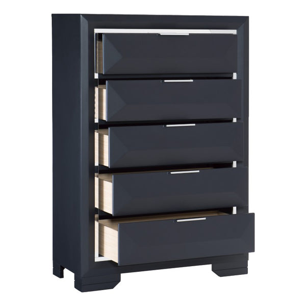 English Elm Chest of Five Dovetail Drawers in Bold Midnight Blue with Chrome Acrylic Accents B011P572692