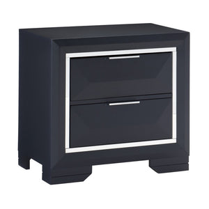 English Elm Nightstands Rosemont Pair Midnight Blue Lacquer Chrome Accents Bedroom Set of 2 B011P572693