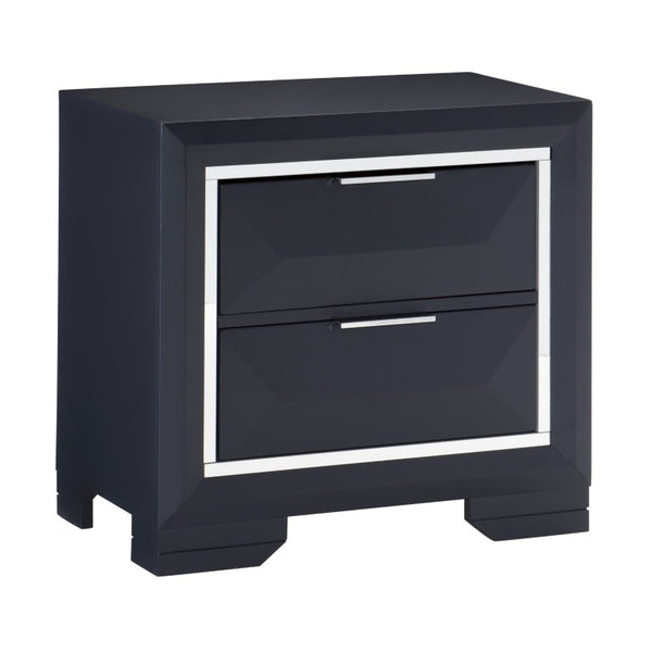 English Elm Nightstands Rosemont Pair Midnight Blue Lacquer Chrome Accents Bedroom Set of 2 B011P572693
