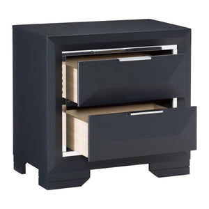 English Elm Nightstands Rosemont Pair Midnight Blue Lacquer Chrome Accents Bedroom Set of 2 B011P572693