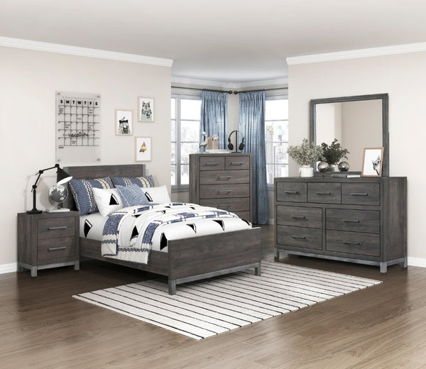 English Elm Twin Panel Bed and Nightstand Set Engineered Wood Gray Industrial Bedroom Modern B011P572697