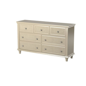 English Elm Dresser 7 Drawer Embossed Traditional Bedroom Chest with Chrome Knobs and Silver Finish B011P572700