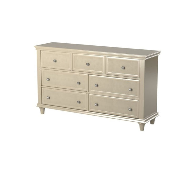 English Elm Dresser 7 Drawer Embossed Traditional Bedroom Chest with Chrome Knobs and Silver Finish B011P572700