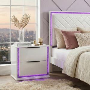 English Elm Nightstands with LED Lighting and Dovetail Drawers Contemporary Glam Bedroom Set of 2 B011P572709