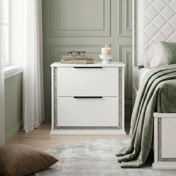English Elm Nightstands with LED Lighting and Dovetail Drawers Contemporary Glam Bedroom Set of 2 B011P572709