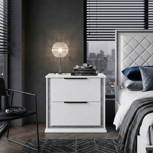 English Elm Nightstands with LED Lighting and Dovetail Drawers Contemporary Glam Bedroom Set of 2 B011P572709