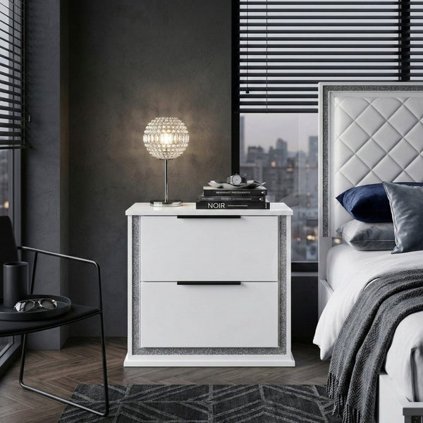 English Elm Nightstands with LED Lighting and Dovetail Drawers Contemporary Glam Bedroom Set of 2 B011P572709
