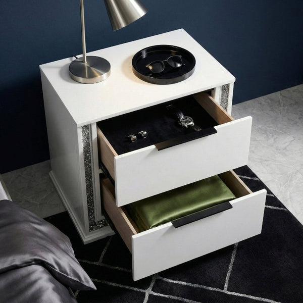 English Elm Nightstands with LED Lighting and Dovetail Drawers Contemporary Glam Bedroom Set of 2 B011P572709