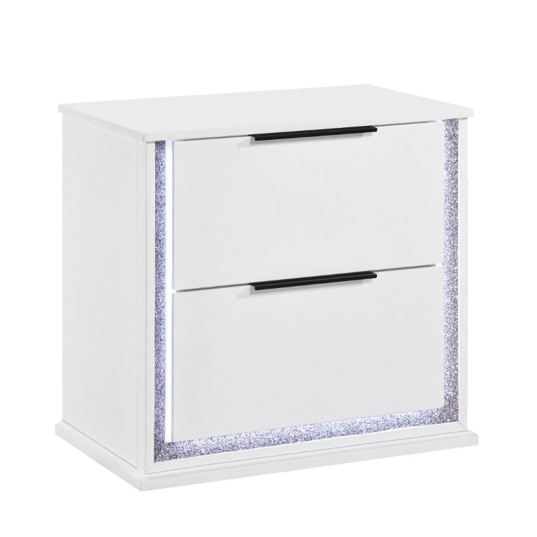 English Elm Nightstands with LED Lighting and Dovetail Drawers Contemporary Glam Bedroom Set of 2 B011P572709