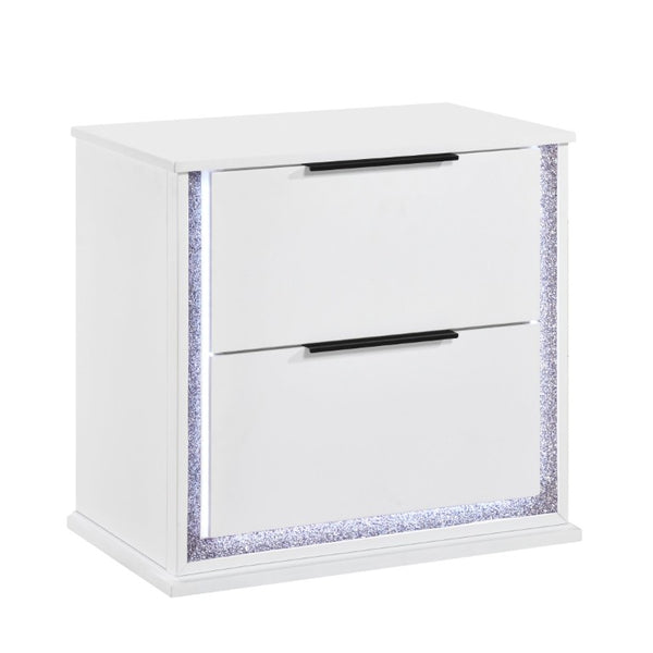English Elm Nightstands with LED Lighting and Dovetail Drawers Contemporary Glam Bedroom Set of 2 B011P572709