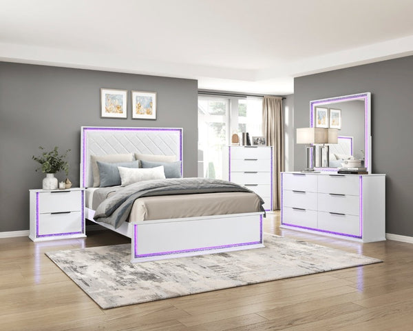 English Elm Nightstands with LED Lighting and Dovetail Drawers Contemporary Glam Bedroom Set of 2 B011P572709