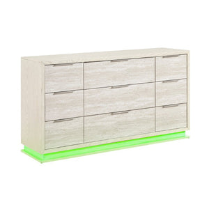 English Elm Dresser Nine Drawer Engineered Wood with LED Lighting Contemporary Bedroom Storage B011P572711