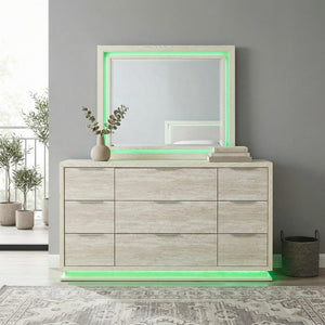 English Elm Dresser Nine Drawer Engineered Wood with LED Lighting Contemporary Bedroom Storage B011P572711