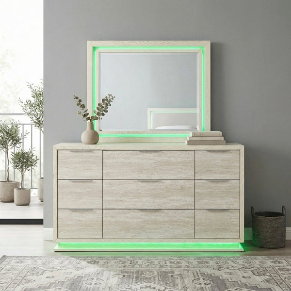 English Elm Dresser Nine Drawer Engineered Wood with LED Lighting Contemporary Bedroom Storage B011P572711