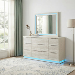 English Elm Dresser Nine Drawer Engineered Wood with LED Lighting Contemporary Bedroom Storage B011P572711