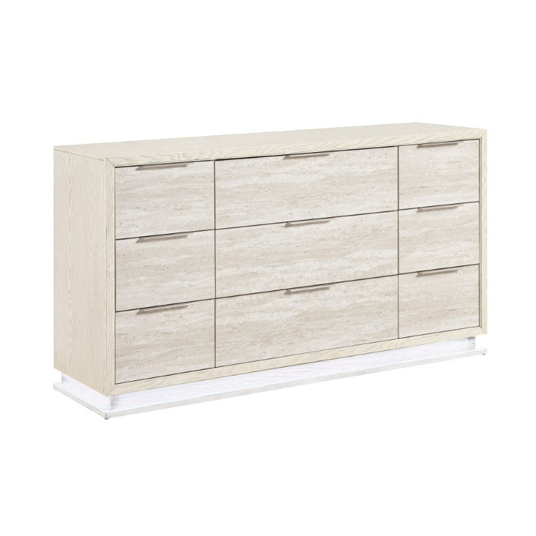 English Elm Dresser Nine Drawer Engineered Wood with LED Lighting Contemporary Bedroom Storage B011P572711