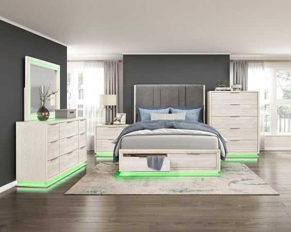 English Elm Dresser Nine Drawer Engineered Wood with LED Lighting Contemporary Bedroom Storage B011P572711