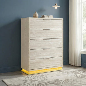 English Elm Chest of Drawers with Built in LED Lighting Two Tone Engineered Wood Bedroom Storage B011P572713